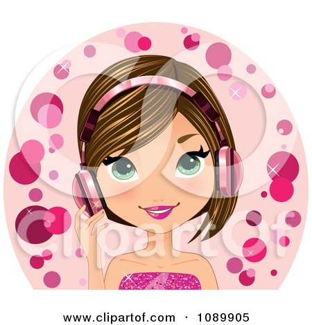 Clipart Caucasian Woman Wearing Pink Headphones - Royalty Free Vector Illustration by Melisende Vector