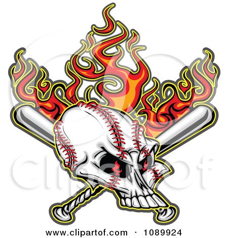 Clipart Flaming Evil Baseball Skull With Bats - Royalty Free Vector Illustration by Chromaco