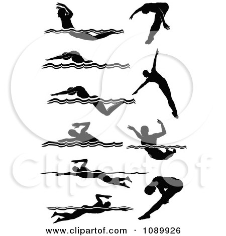 Clipart Black And White Male Swimmer Silhouettes - Royalty Free Vector Illustration by Chromaco