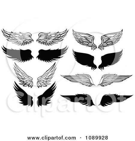 Clipart Black And White Feathered Wings - Royalty Free Vector Illustration by Chromaco