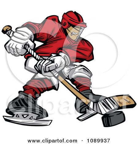 Clipart Male Hockey Player With A Puck And Stick - Royalty Free Vector Illustration by Chromaco