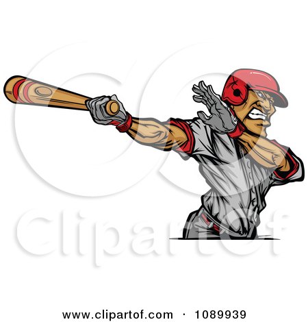 Clipart Baseball Player Swinging A Wooden Bat - Royalty Free Vector Illustration by Chromaco