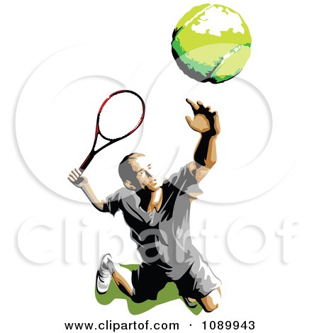 Clipart Tennis Player Tossing A Ball Up And Serving - Royalty Free Vector Illustration by Chromaco