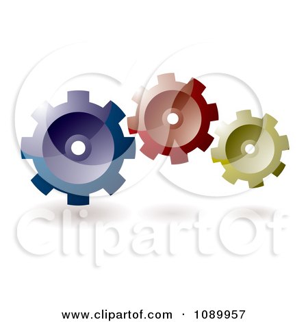 Clipart 3d Blue Red And Yellow Gear Cogs - Royalty Free Vector Illustration by michaeltravers