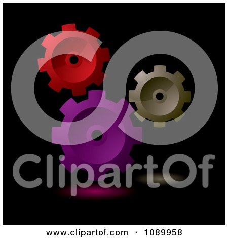 Clipart 3d Red Purple And Brown Gears On Black - Royalty Free Vector Illustration by michaeltravers