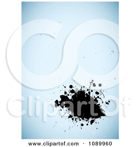 Clipart Black Ink Splatter Over Blue Grunge - Royalty Free Vector Illustration by michaeltravers