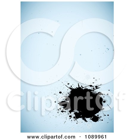 Clipart Black Ink Splat Over Blue Grunge - Royalty Free Vector Illustration by michaeltravers