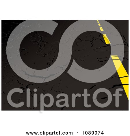 Clipart Yellow Road Line And Black Cracking Asphalt Background - Royalty Free Vector Illustration by michaeltravers
