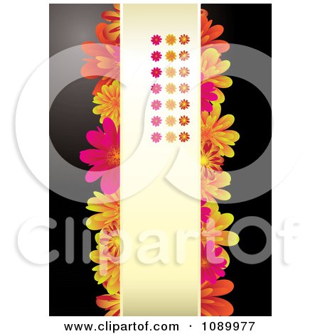 Clipart Red Pink And Orange Daisy Background With Vertical Copyspace - Royalty Free Vector Illustration by michaeltravers