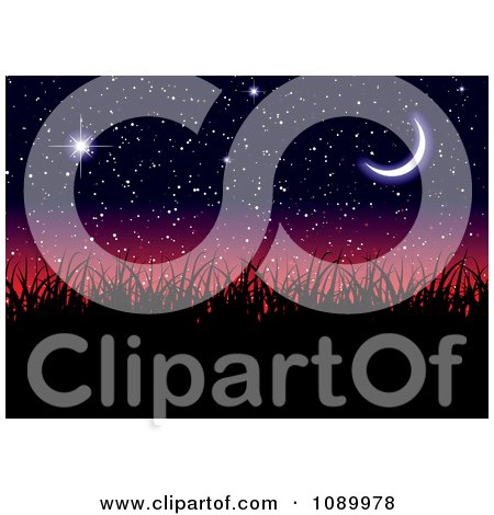 Clipart Twilight Night Sky And Grass - Royalty Free Vector Illustration by michaeltravers