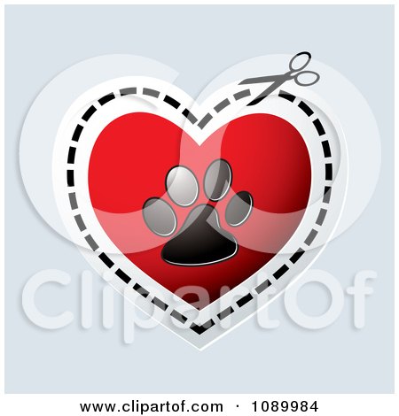 Clipart Scissors Cutting Out A Paw Print Valentine Heart - Royalty Free Vector Illustration by michaeltravers