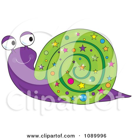 Clipart Happy Purple Snail With Stars On Its Green Shell - Royalty Free Vector Illustration by Maria Bell