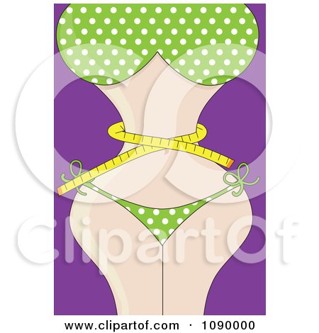 Curvy Womans Body In A Green Polka Dot Bikini And A Tape Measure Around Her Waist Posters, Art Prints