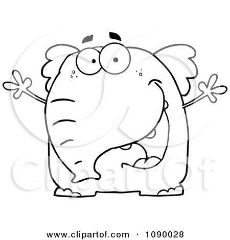 Clipart Outlined Happy Elephant - Royalty Free Vector Illustration by Hit Toon