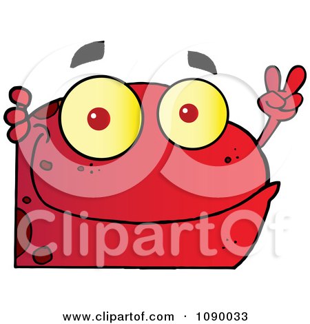 Clipart Red Peace Frog Looking Around A Corner - Royalty Free Vector Illustration by Hit Toon
