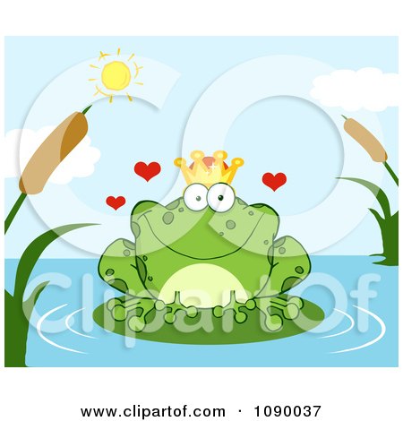 Clipart Loving Frog Prince Perched On A Pond Lily Pad - Royalty Free Vector Illustration by Hit Toon