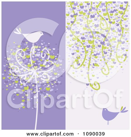 Clipart Purple Bird And Heart Backgrounds - Royalty Free Vector Illustration by elena