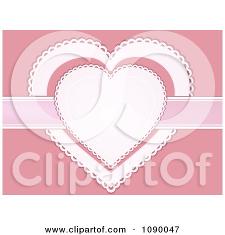 Clipart White And Pink Doily Hearts With A Ribbon - Royalty Free Vector Illustration by elaineitalia