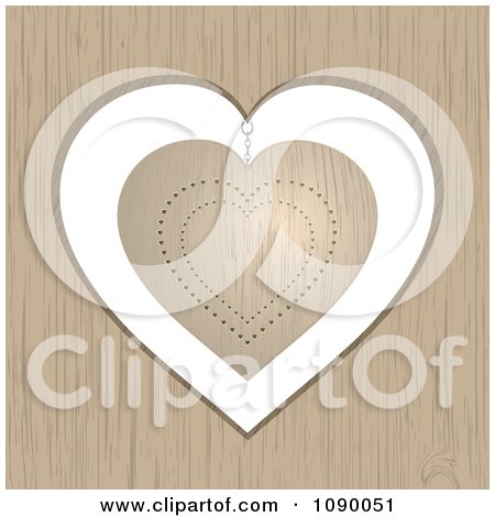 Clipart 3d Gold Heart Hanging In A Wood Frame - Royalty Free Vector Illustration by elaineitalia