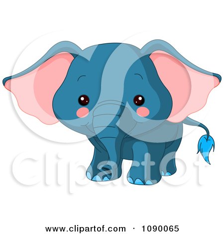 Clipart Cute Blue Baby Elephant - Royalty Free Vector Illustration by Pushkin