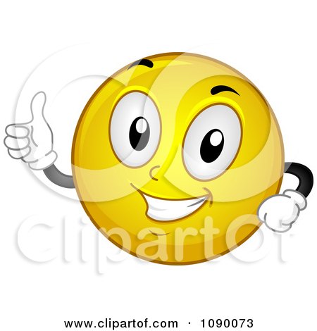 Clipart Smiley Emoticon Holding A Thumb Up - Royalty Free Vector Illustration by BNP Design Studio