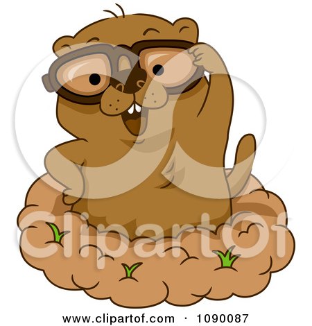 Clipart Happy Groundhog Wearing Glasses And Standing In His Hole - Royalty Free Vector Illustration by BNP Design Studio