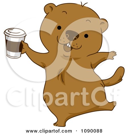 Clipart Happy Groundhog Celebrating With Coffee - Royalty Free Vector Illustration by BNP Design Studio