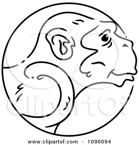 Clipart Black And White Monkey Chinese Zodiac Circle - Royalty Free Vector Illustration by BNP Design Studio