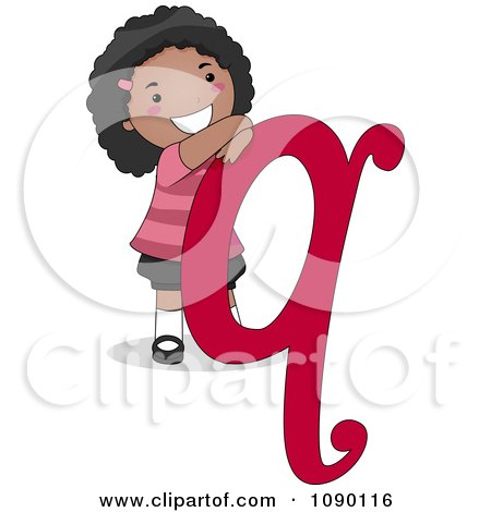 Clipart Letter Q Black Girl Child - Royalty Free Vector Illustration by BNP Design Studio