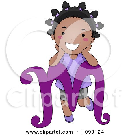 Clipart Letter M Black Girl Child - Royalty Free Vector Illustration by BNP Design Studio