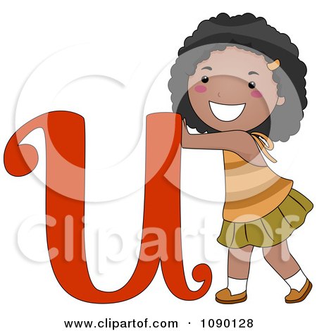 Clipart Letter U Black Girl Child - Royalty Free Vector Illustration by BNP Design Studio