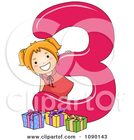 Clipart School Girl And 3 Presents By Number Three - Royalty Free Vector Illustration by BNP Design Studio