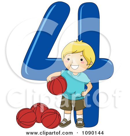 Clipart School Boy With Four Basketballs By Number 4 - Royalty Free Vector Illustration by BNP Design Studio