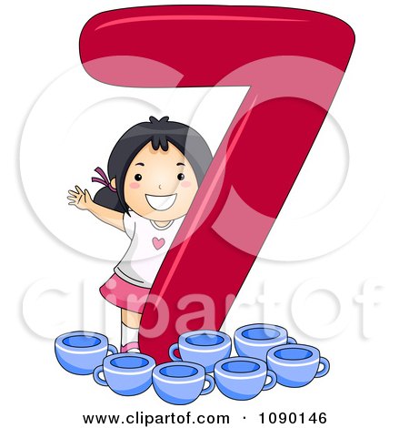 Clipart Asian School Girl With 7 Cups By Number Seven - Royalty Free Vector Illustration by BNP Design Studio