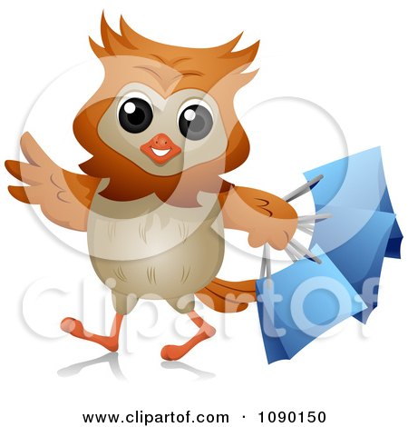 Clipart Shopper Owl With Blue Bags - Royalty Free Vector Illustration by BNP Design Studio