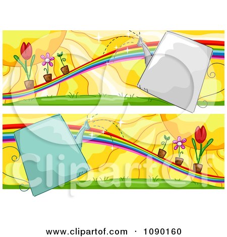 Clipart Rainbow And Potted Plant Gardening Banners - Royalty Free Vector Illustration by BNP Design Studio