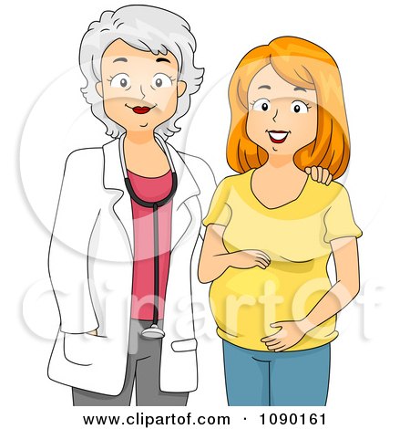 Clipart Senior Female Doctor With A Pregnant Woman - Royalty Free Vector Illustration by BNP Design Studio