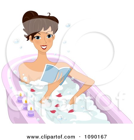 Clipart Woman Reading By Candlelight In A Bath Tub - Royalty Free Vector Illustration by BNP Design Studio