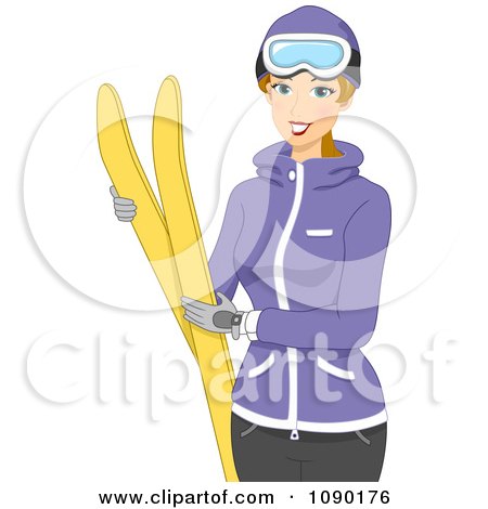 Clipart Winter Woman Holding Skis - Royalty Free Vector Illustration by BNP Design Studio