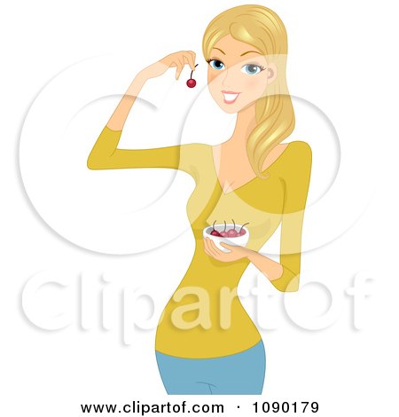 Clipart Blond Woman Eating Cherries - Royalty Free Vector Illustration by BNP Design Studio