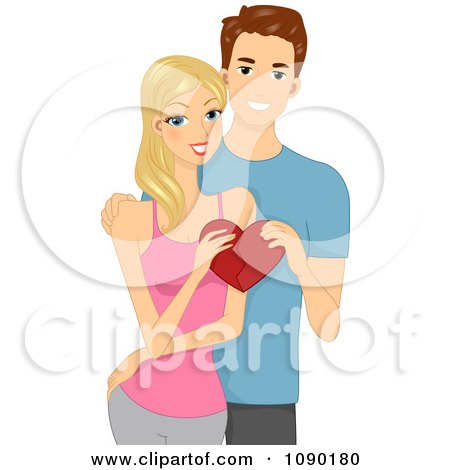 Clipart Young Couple Holding Pieces Of A Heart Together - Royalty Free Vector Illustration by BNP Design Studio