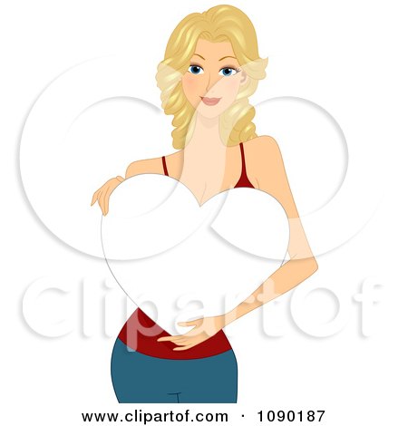 Clipart Blond Woman Holding A Blank White Heart - Royalty Free Vector Illustration by BNP Design Studio