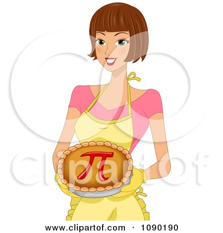 Clipart Brunette Baker Holding A Pie With A Pi Day Symbol - Royalty Free Vector Illustration by BNP Design Studio