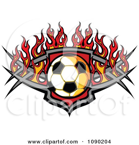 Clipart Soccer Ball Over A Tribal Badge And Flames - Royalty Free Vector Illustration by Chromaco