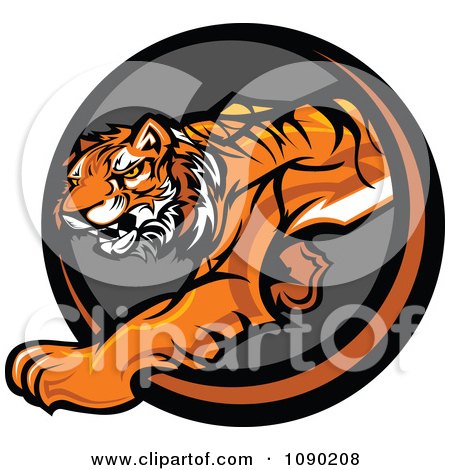 Clipart Stalking Tiger Mascot Circle - Royalty Free Vector Illustration by Chromaco