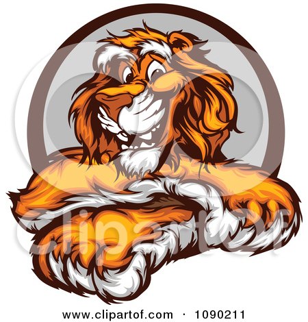 Clipart Friendly Tiger Mascot With Crossed Paws - Royalty Free Vector Illustration by Chromaco