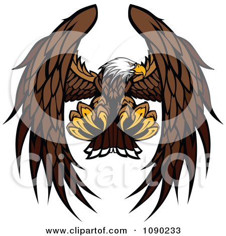 Clipart Bald Eagle Mascot Flying And Reaching With Talons - Royalty Free Vector Illustration by Chromaco
