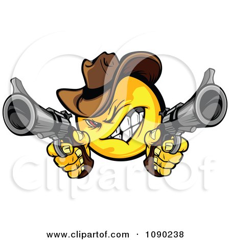 Clipart Wild West Cowboy Emoticon Bandit Shooting Pistols - Royalty Free Vector Illustration by Chromaco