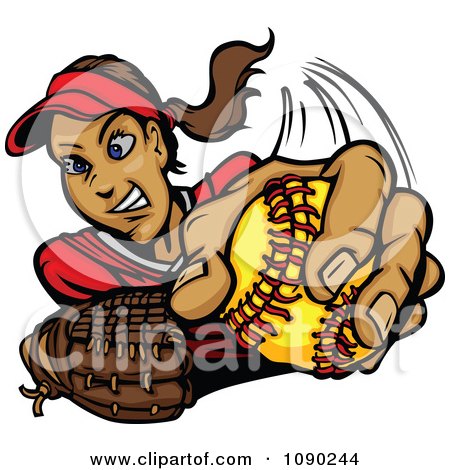 Clipart Female Softball Pitcher Throwing A Ball - Royalty Free Vector Illustration by Chromaco