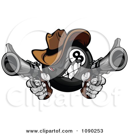 Clipart Billiards Eight Ball Cowboy Shooting Guns - Royalty Free Vector Illustration by Chromaco